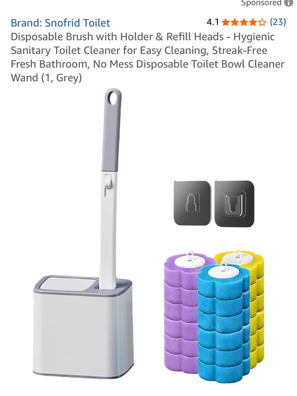 Snofrid Toilet Disposable Brush Set with Refill Heads - Gray